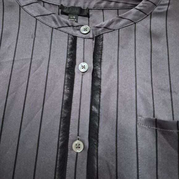 ATM Grey Silk Striped Tuxedo Pajama Blouse Size L Designer WorkMenswearInspired - Picture 4 of 16